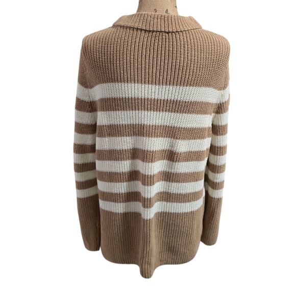 Talbots 100% Cotton Tan and Ivory Striped Shaker Knit Sweater Size XL - Picture 5 of 7